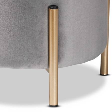 Baxton Studio Thurman Contemporary Glam and Luxe Grey Velvet Upholstered and Gold Finished Metal Ottoman 197-12227-ZORO